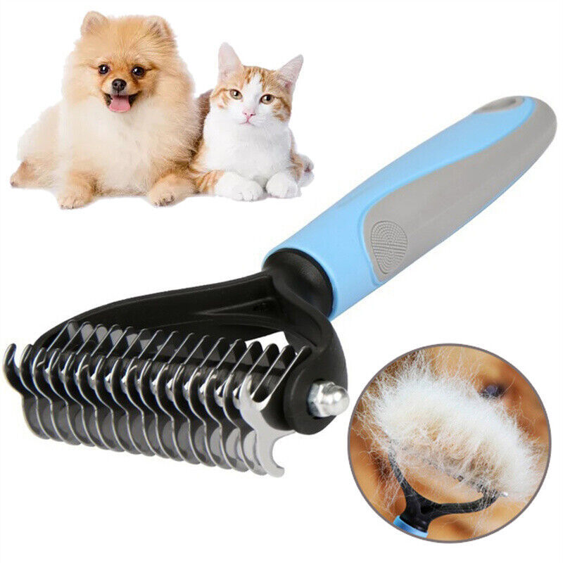 DeGrooming Brush For Pet Dog Cat Deshedding Tool Rake Comb Fur Remover Reduce 2-Side Dematting Tool For Dogs Cats Pets Grooming Brush Double Sided Shedding And matting Undercoat Rake Hair Removal Comb