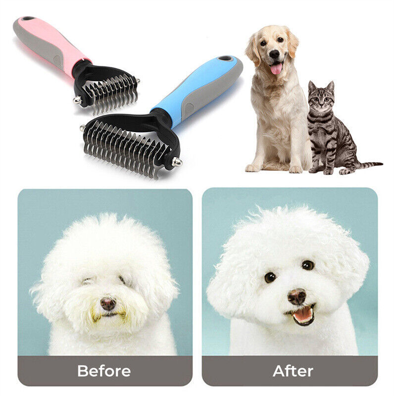 DeGrooming Brush For Pet Dog Cat Deshedding Tool Rake Comb Fur Remover Reduce 2-Side Dematting Tool For Dogs Cats Pets Grooming Brush Double Sided Shedding And matting Undercoat Rake Hair Removal Comb