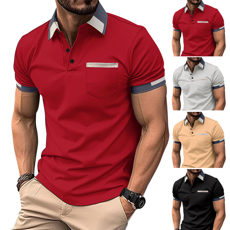 Chest Pocket V-neck Button Stripes