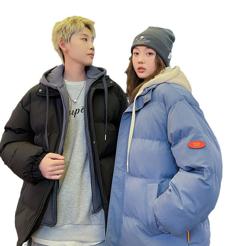 Fake Two-piece Cotton-padded Clothes Thickened Thermal Wear Winter Hooded Couple Coat