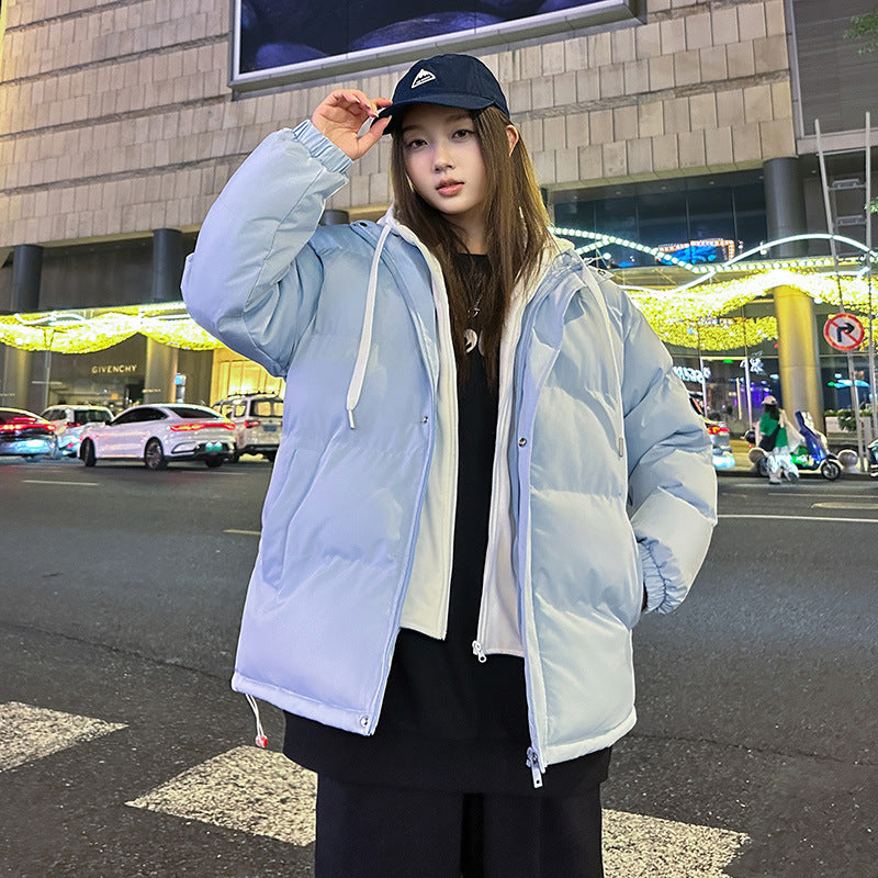 Fake Two-piece Cotton-padded Clothes Thickened Thermal Wear Winter Hooded Couple Coat