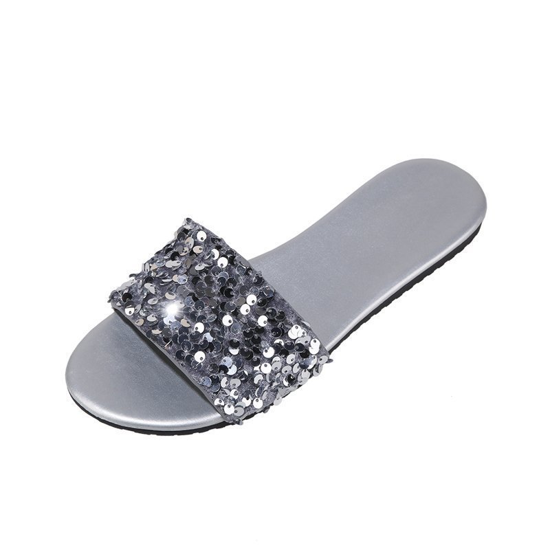 Women's Sequined Flat Slippers Plus Size Outer Wear Beach Sandals