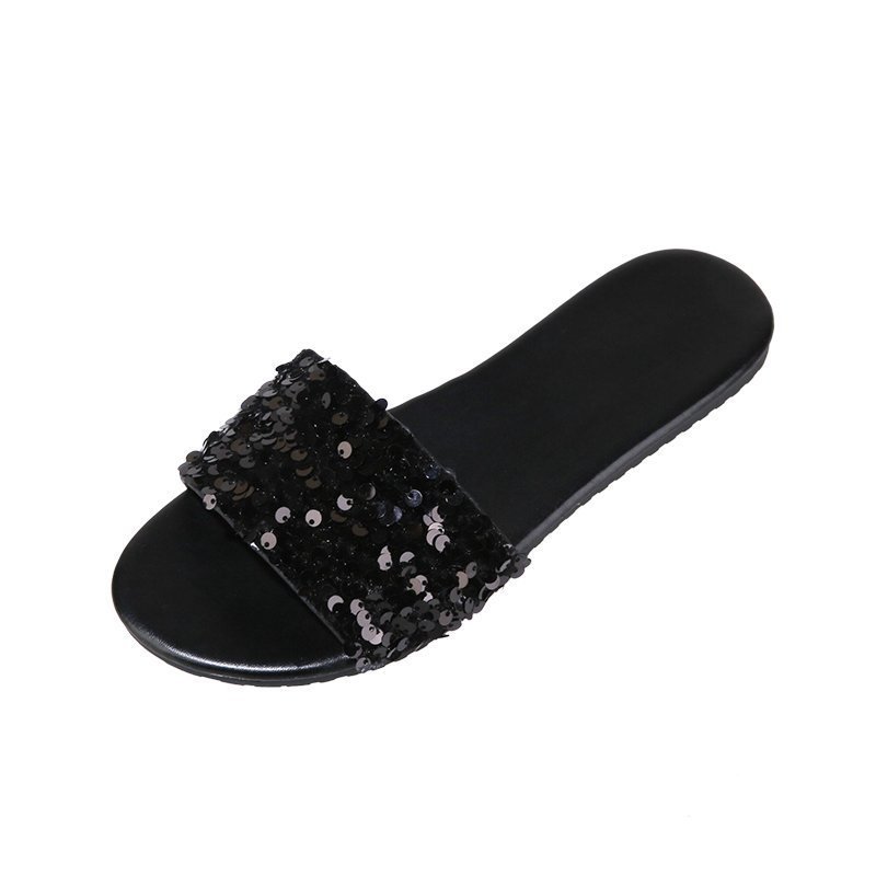 Women's Sequined Flat Slippers Plus Size Outer Wear Beach Sandals