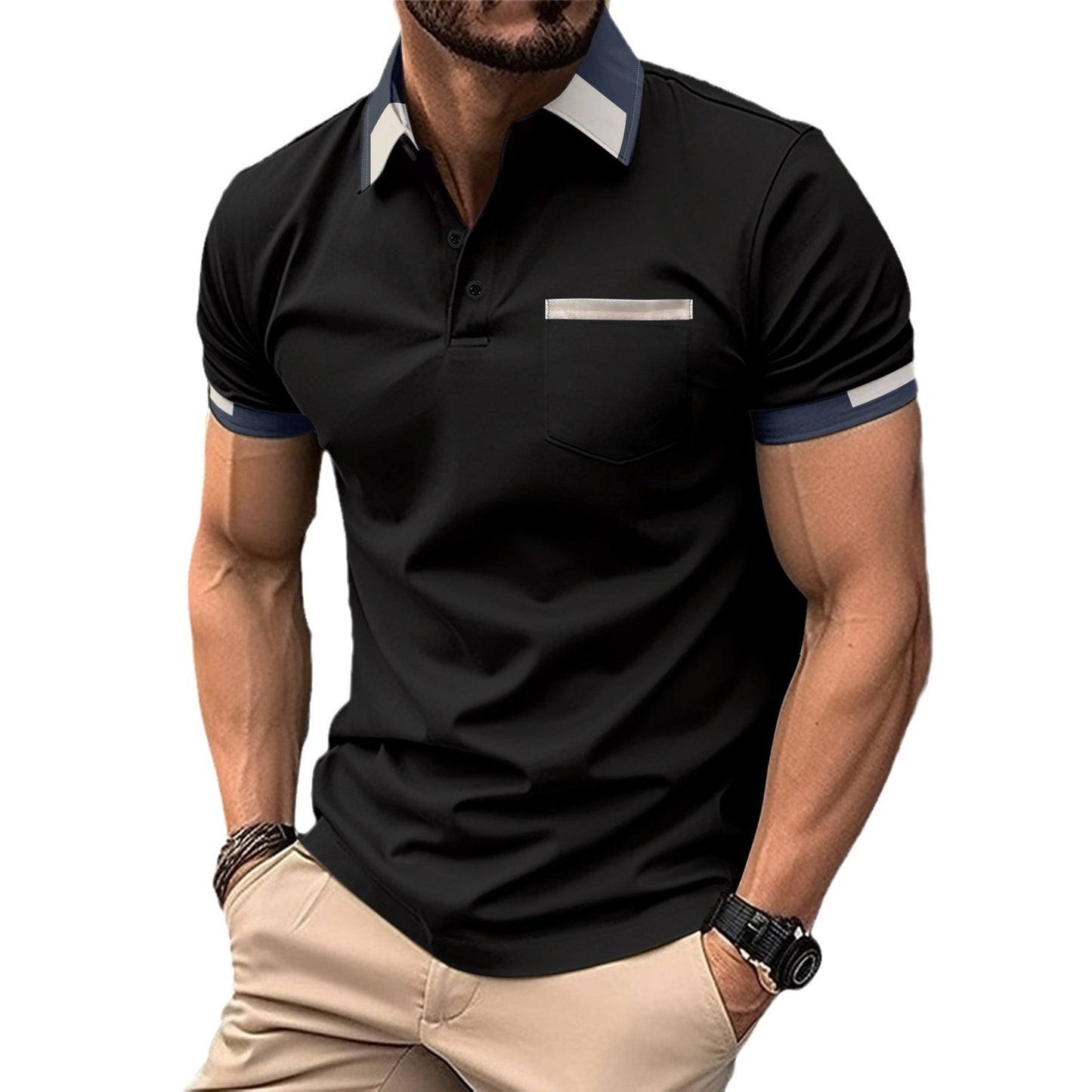 Chest Pocket V-neck Button Stripes